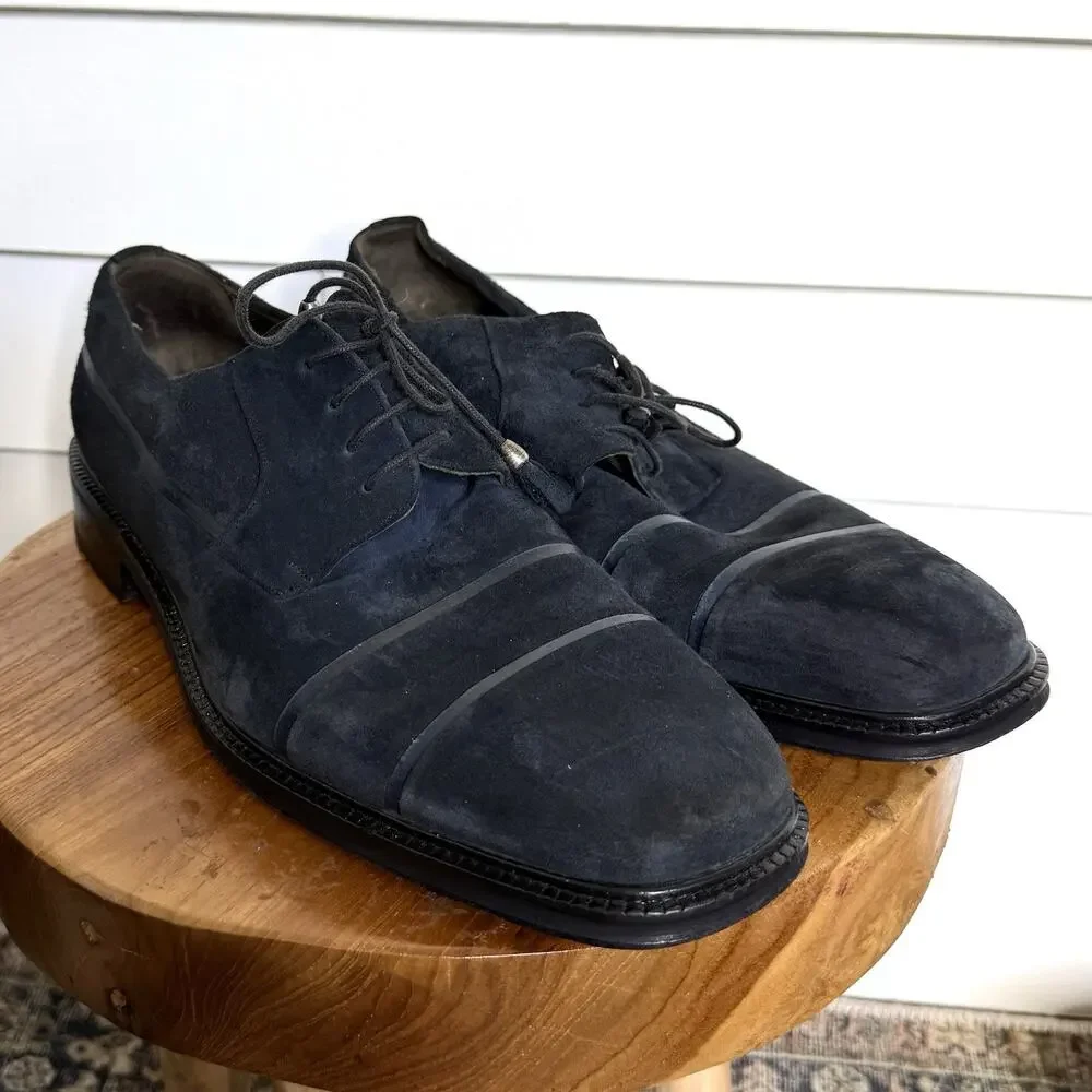 Mezlan Suede Oxford Derby Shoes Navy Blue Tassel Lace Square Toe Size 13 M